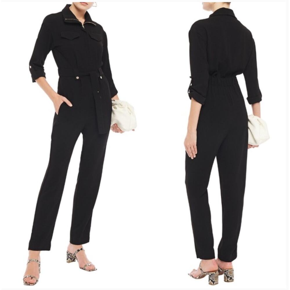 Maje Papritea Jumpsuit Black Crepe Long Sleeve Belted Sz Sml Boho Sophisticated